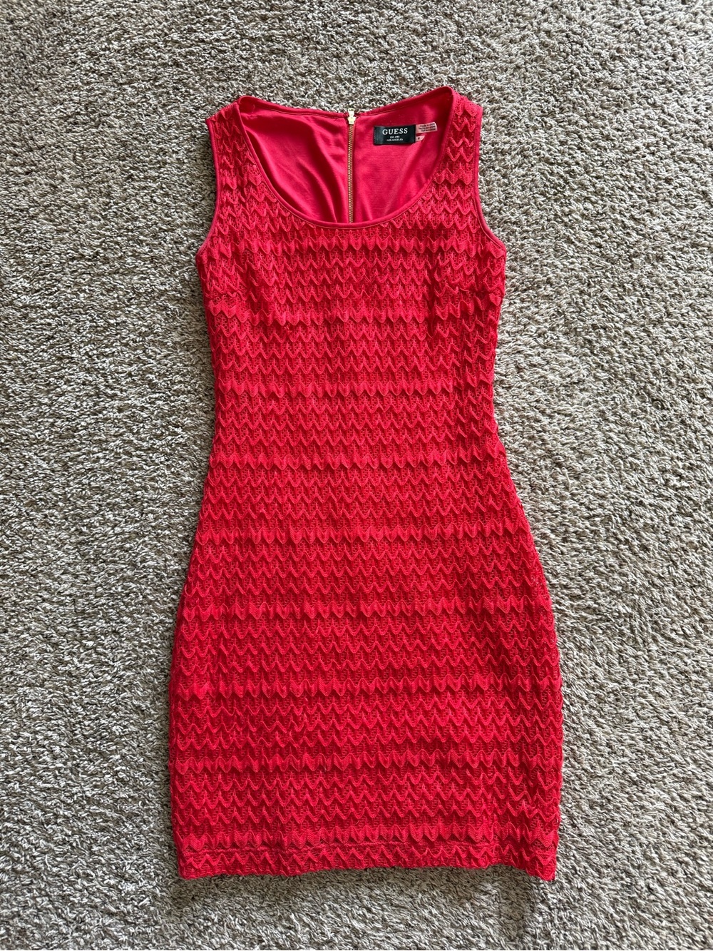 GUESS Red Textured Sleeveless Mini Dress